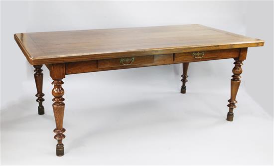 A 19th century provincial French oak and fruitwood rectangular dining table, 6ft 10.5in. x 3ft 3in.